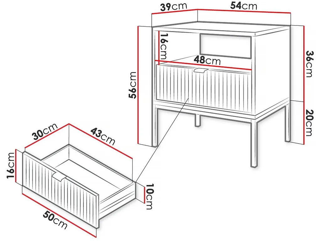 Table de chevet Tunis bois blanc - Finition mate et structure robuste