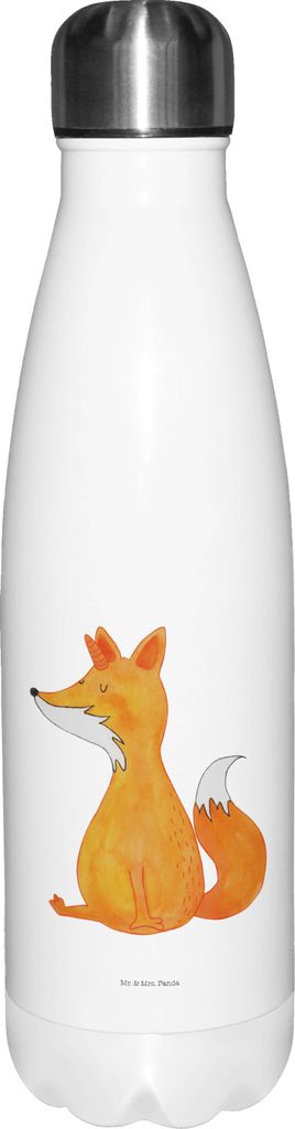 Mr. & Mrs. Panda Sportflasche Einhorn Fuchs - Weiß - Geschenk, Thermos, Thermosflasche, thermo trinkflasche, Einhörner, thermobehälter, Füchse,...