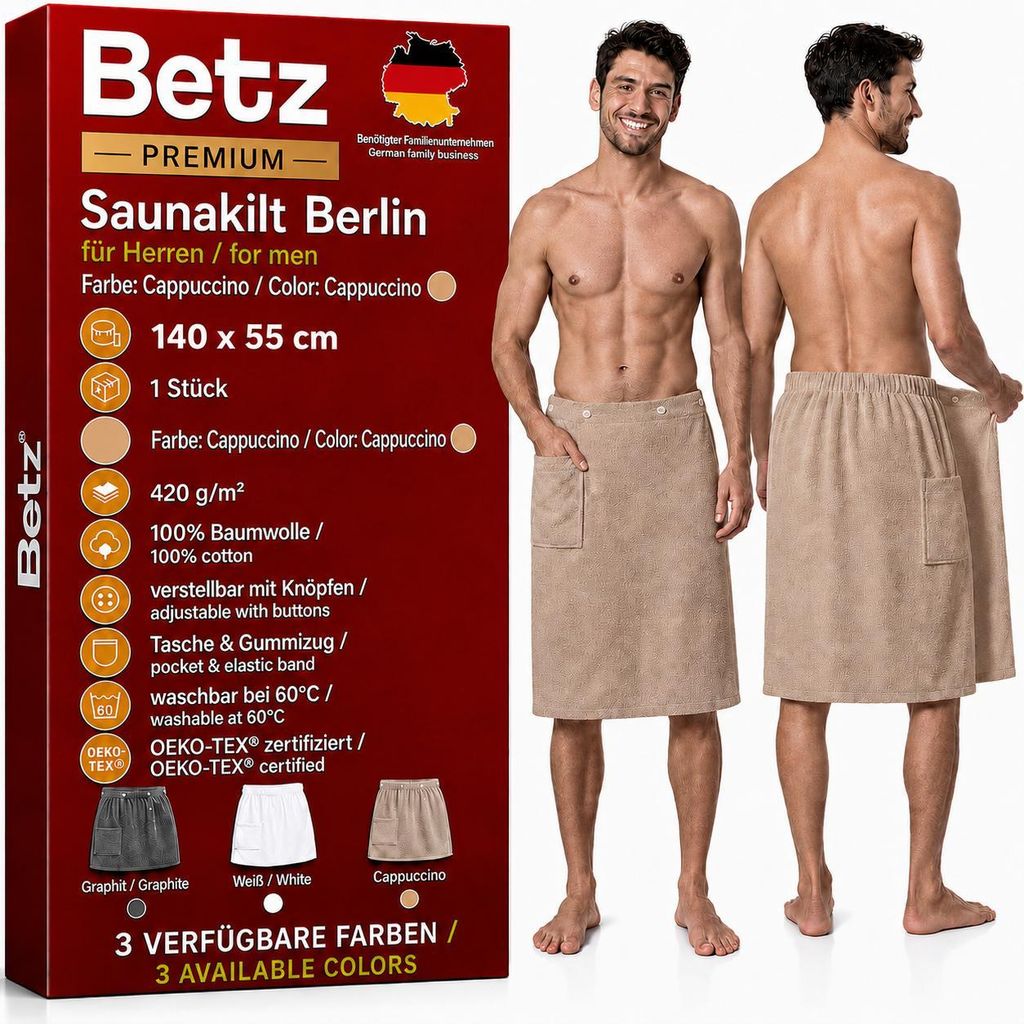 Betz Frottee Saunakilt mit Knöpfen für Herren 100% Produktbild 