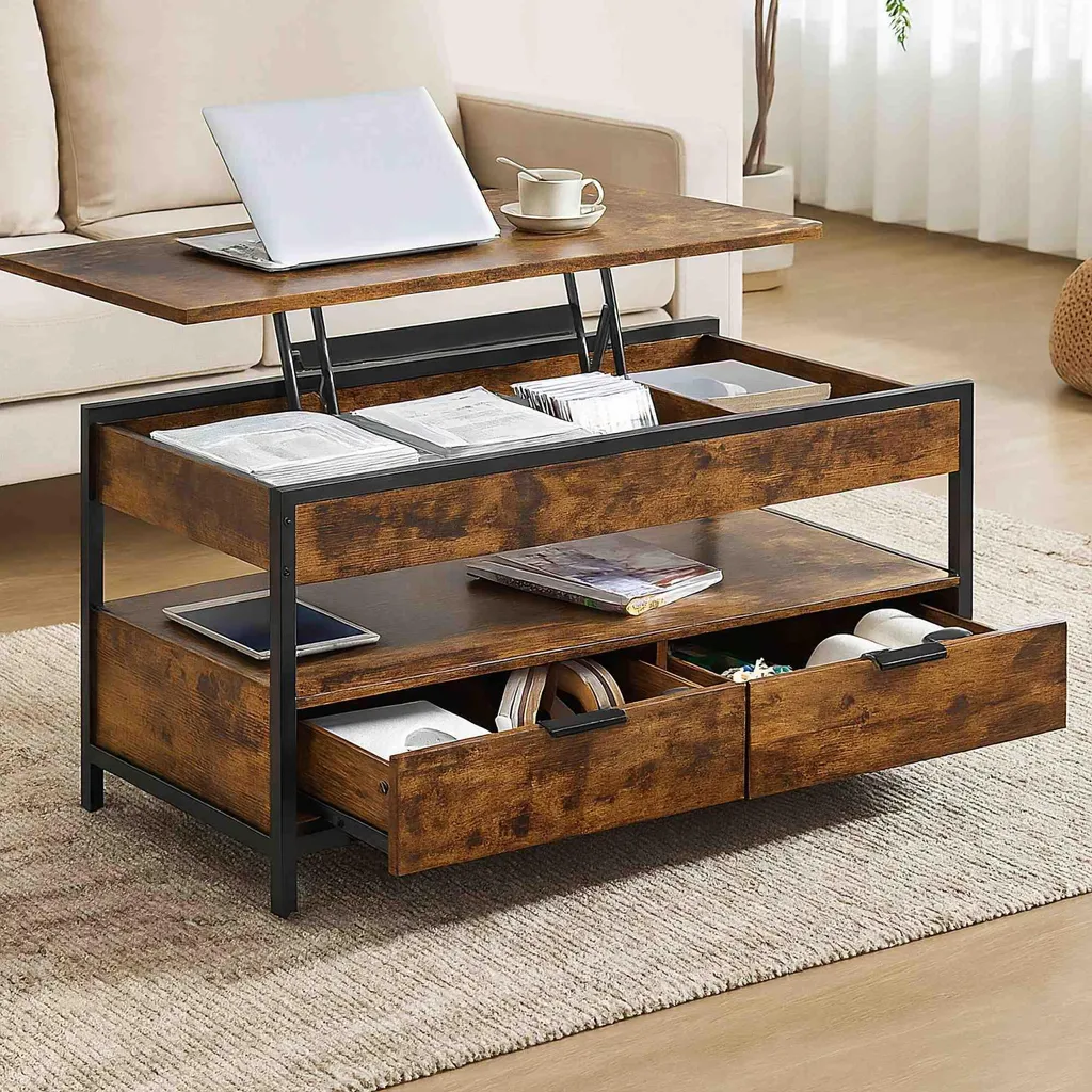 Table basse relevable multifonction avec grand coffre de rangement