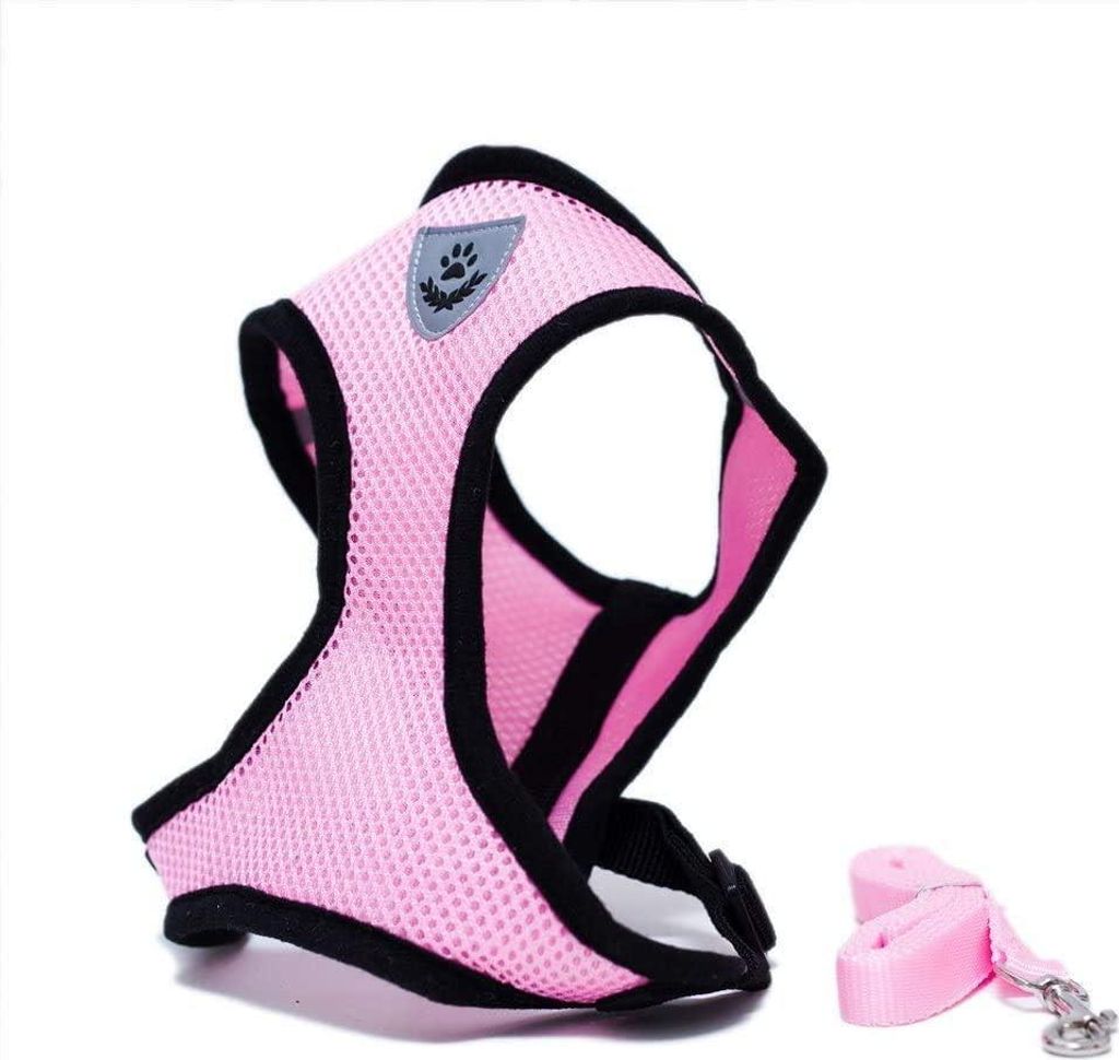Weiches Verstellbares Komfortables Fleece-Mesh-Stoff Welpen Hundeweste Geschirr | Haustier Führungs Brust Leine mit Clip (Klein Rosa)