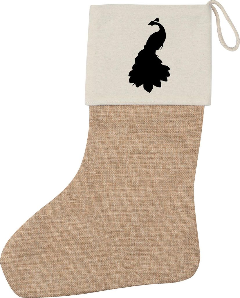 Huuraa Weihnachtsstrumpf Pfau Silhouette Beige Jute Kaminstrumpf Geschenkidee
