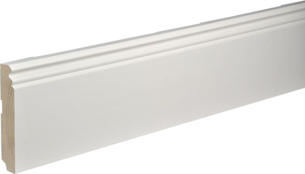 Kosche | Sockelleiste | Massivholz | 19 x 120 x 2400 mm | Weiß | Fußleiste | Berliner Profil | Hochwertig | Robust