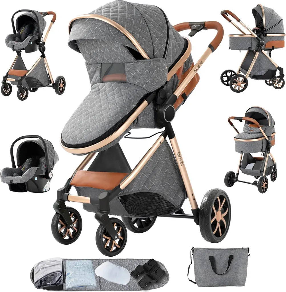 Poussette légère 3 en 1 Gris Cendré : châssis pliable et design moderne