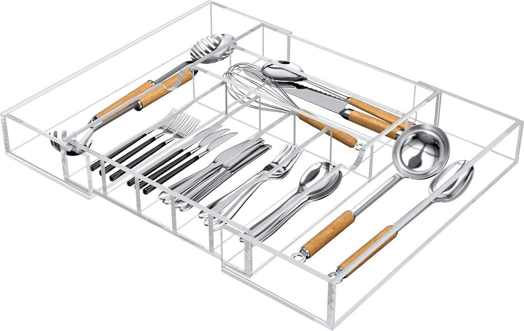 Acryl Küchenlade Organizer - Besteck und Utensilien - erweiterbarer Besteck Organizer - Besteckschublade Küche Büro Badezimmer - Zubehör - klar...