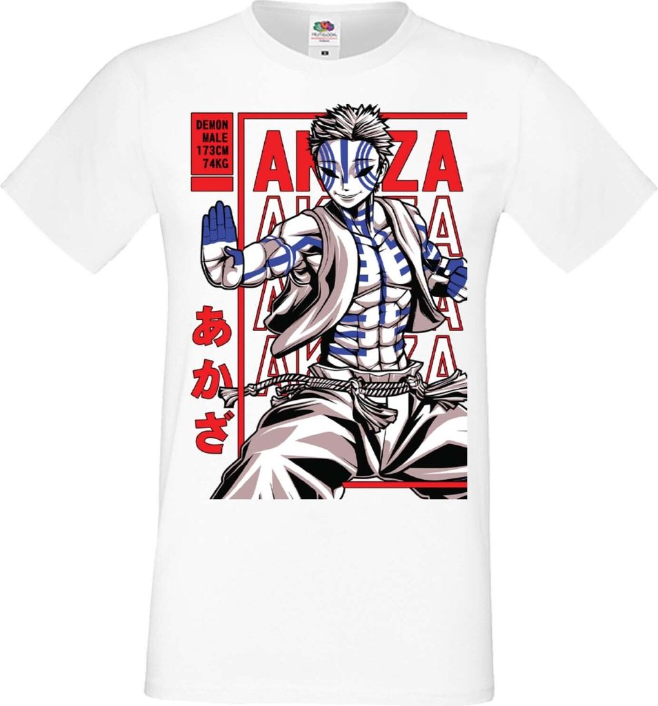 Herren T-Shirt Manga Anime Demon Anime Slayer Akaza Upper Rank Akaza, Man 2XL / Weiß