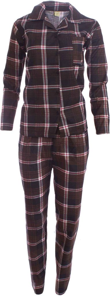 Basic Damen Pyjama Kariert Braun L