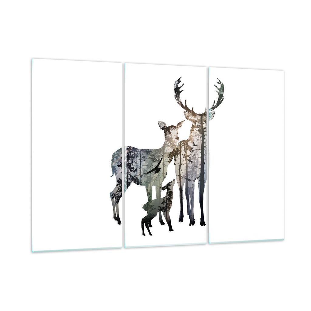Bilder auf glas - Deer Familie Wildheit Illustration - 165x110cm - Glasbilder - Wandbilder - Kunstdruck - Wanddekoration aus Glas - Glas Bilder - W...