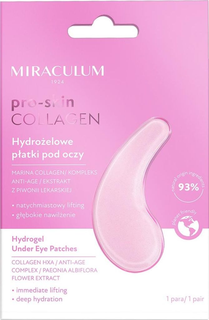 Miraculum Hydrogel Eye Pads Collagen PRO-SKIN for Dark Circles, Puffiness & Wrinkles Anti-Aging Eye Pads with Cooling Moisture 2 Pack