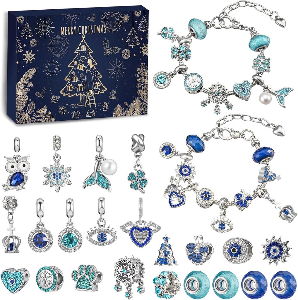 EvcgoX Adventskalender 2025 Mädchen – Schmuck Bastelset mit 22 Perlen, 2 Armbändern & Halsketten–DIY Weihnachtskalender Geschenk für Kinder ...