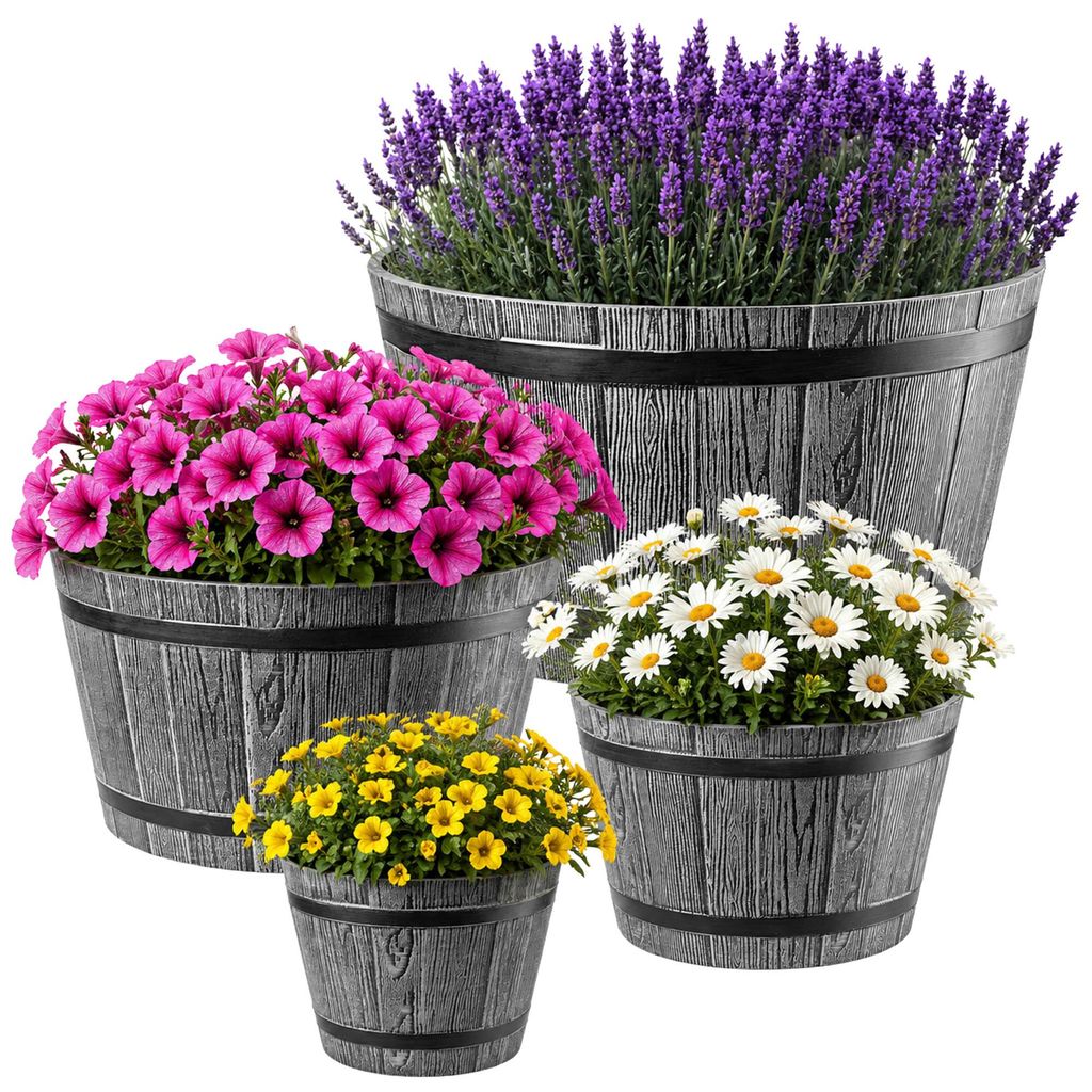 KADAX Madeira Blumentopf-Set 23 cm + 30 cm + 40 cm + 50 cm dunkelgrau