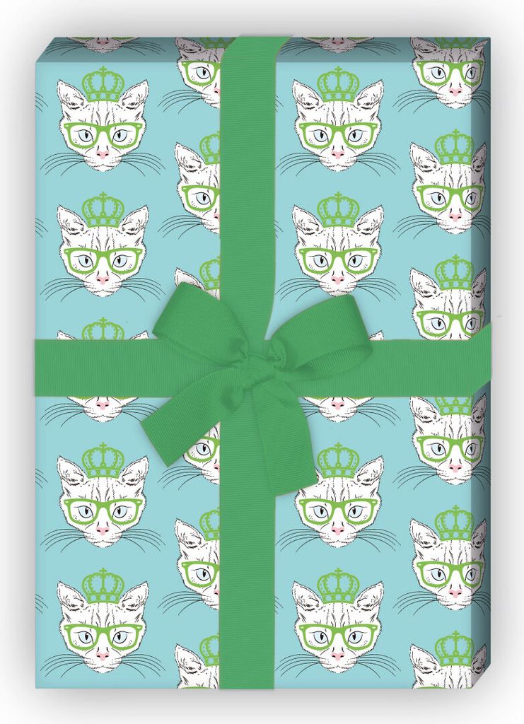 Cooles Katzen Geschenkpapier mit Hippster Krone und Brille Produktbild 