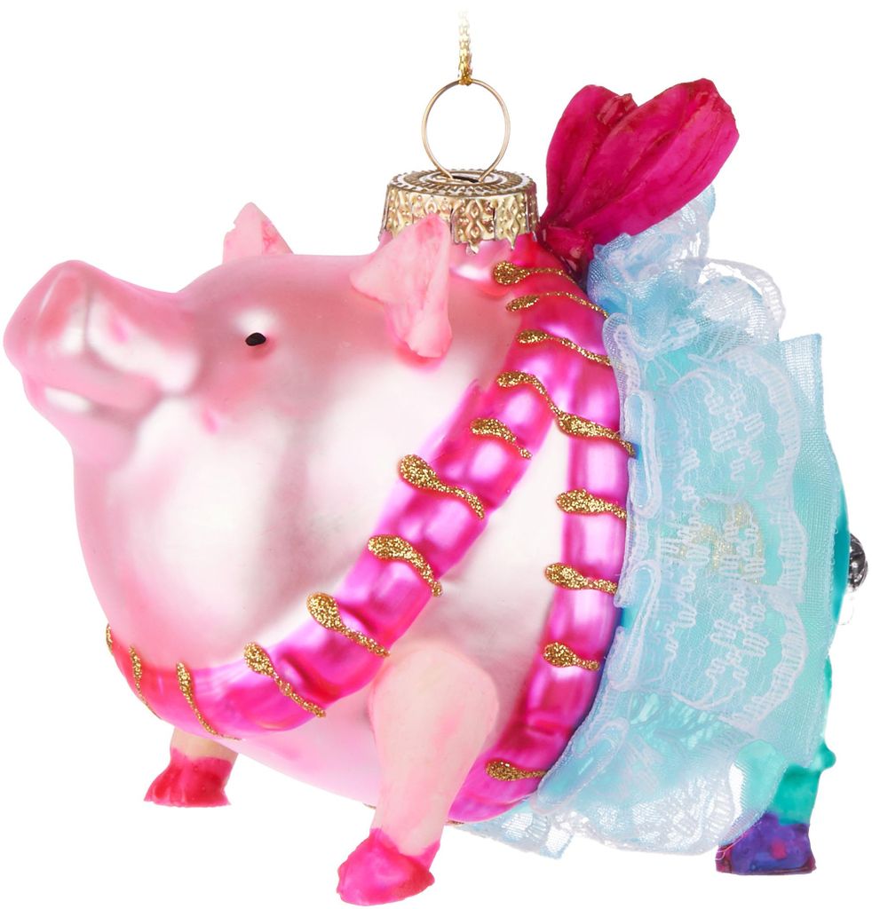 BRUBAKER Lustiges Schwein mit Schleife und Tutu - Weihnachtskugel aus Glas - Handbemalt und Mundgeblasen - Christbaumschmuck