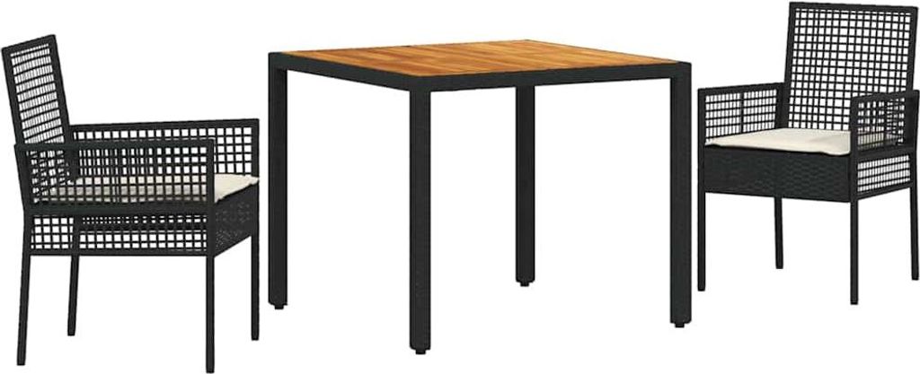 Garten Essgruppe 3 pcs Schwarz Poly-Rattan