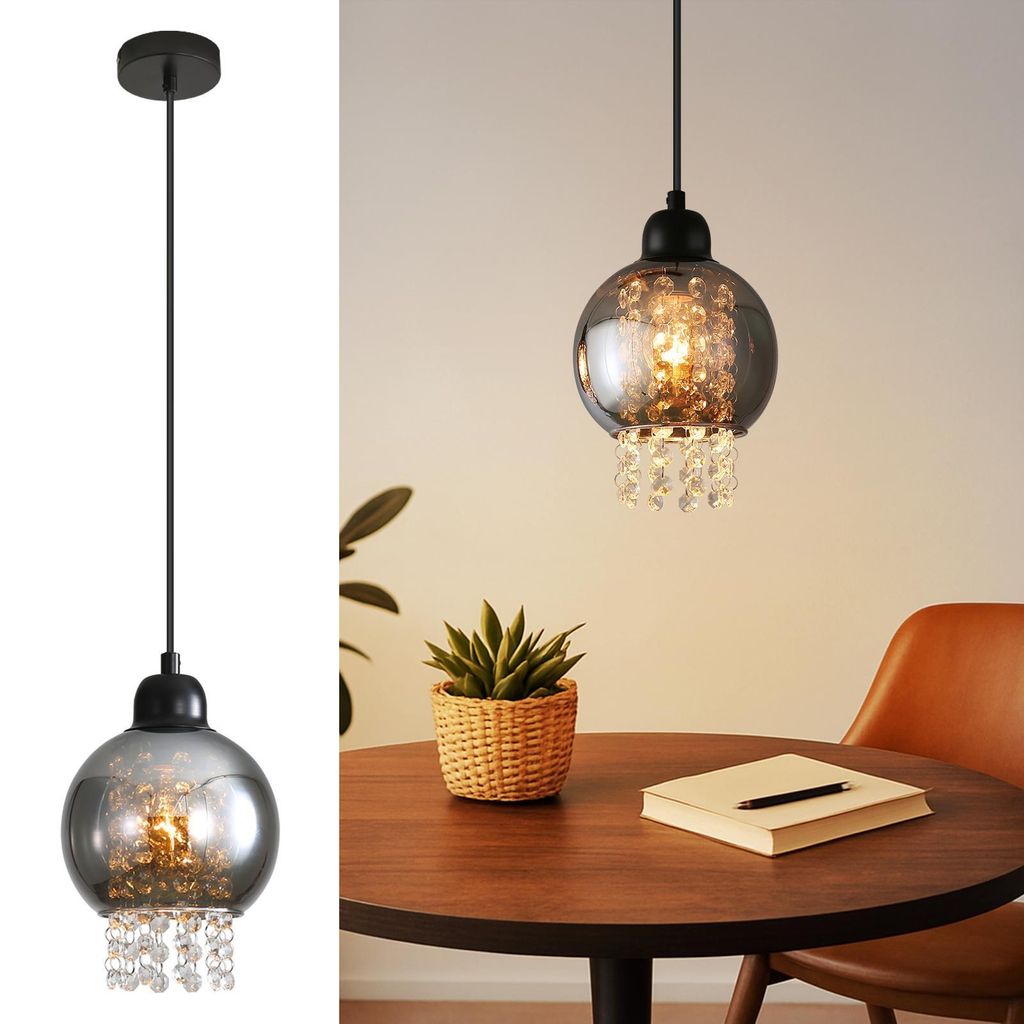 ZMH Pendelleuchte Esstisch Hängelampe Wohnzimmer Esstischlampe Schwarz Glas E27 Hängeleuchte Schlafzimmer 1 Flammig Pendellampe Modern Esszimmerl...