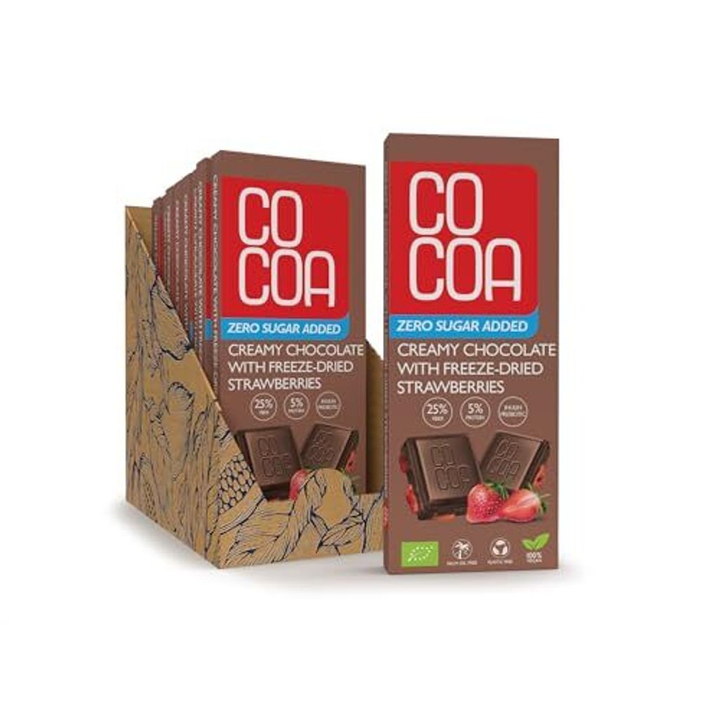 COCOA Erdbeer Schokolade, 10x40g, Zuckerfrei, Vegan, Low Carb