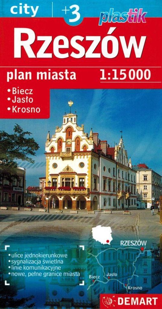 Rzeszów +3. Biecz, Jasło, Krosno. Laminierte Karte/Stadtplan. Ausgabe 2023/2024. Demart