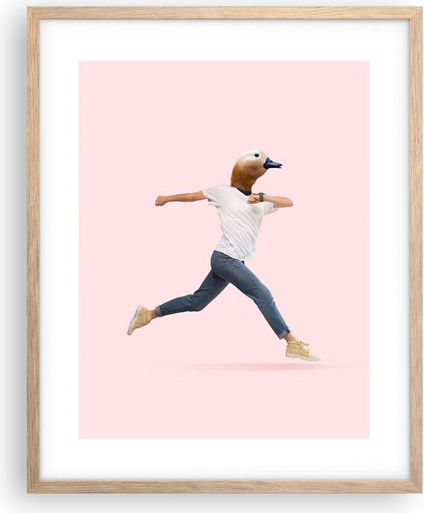 Gerahmtes Poster - Rahmen in heller Eiche - Anthropomorphisierung Mensch Ente - 40x50 cm - Wand Bild - Wanddeko - Wandbilder - Kunstposter - Wandpo...