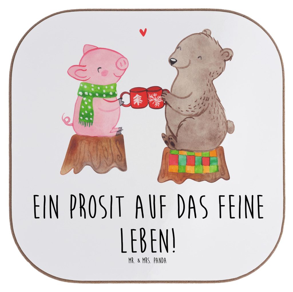 Mr. & Mrs. Panda Tischuntersetzer Glühschwein Sause - Weiß - Geschenk, Prost, gläseruntersetzer, Schwein, Alles Gute, Untersetzer für Gläser, ...