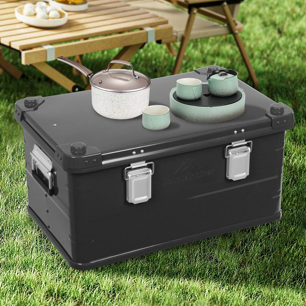 Outdoor Camping Aufbewahrungsbox - Aluminiumlegierung - 41,6 l Volumen - Traglast 20 kg - Große Kapazität - Schwarz