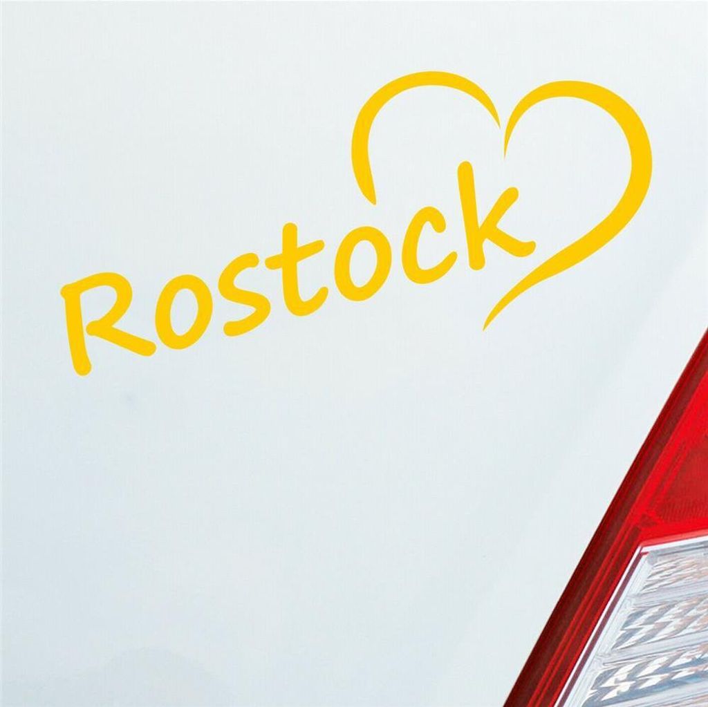 Auto Aufkleber Rostock Herz Stadt City Love Liebe Heimat 18,5x8 cm Gelb Sticker Heckscheibenaufkleber