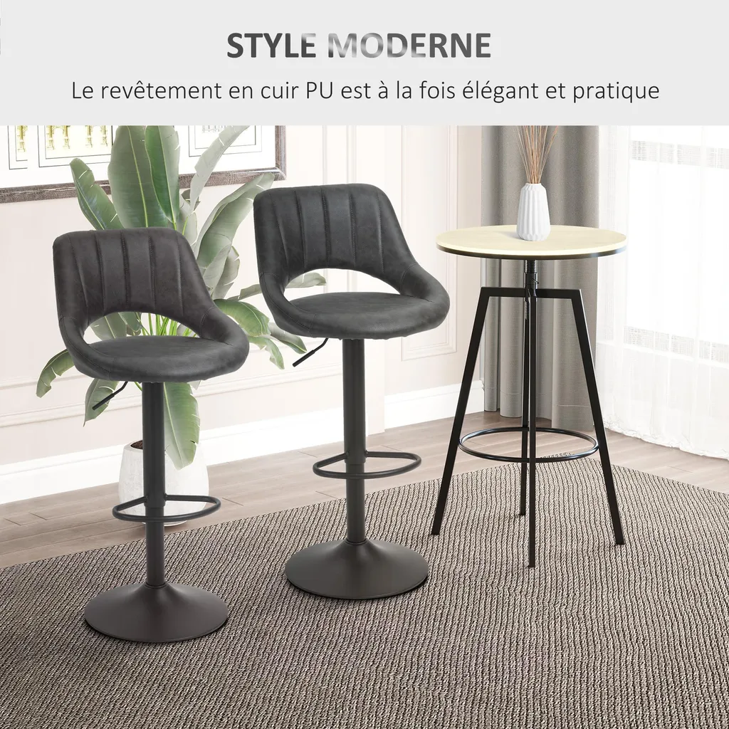 Tabouret de Bar Pivotant Noir avec Repose-pieds Confortable Lot de 2 - 9