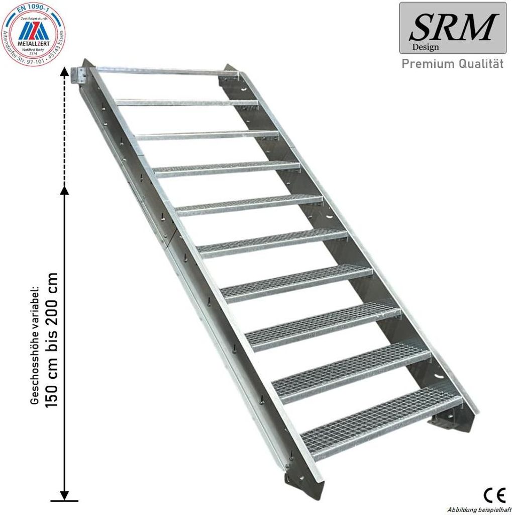 10 Stufen Stahltreppe 70 cm Breite 150 - 200 cm Produktbild 