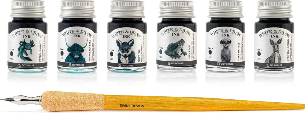 Write and Draw Ink Set MOUNTAIN, Zeichentusche, 6 x 10 ml mit Schreibfeder