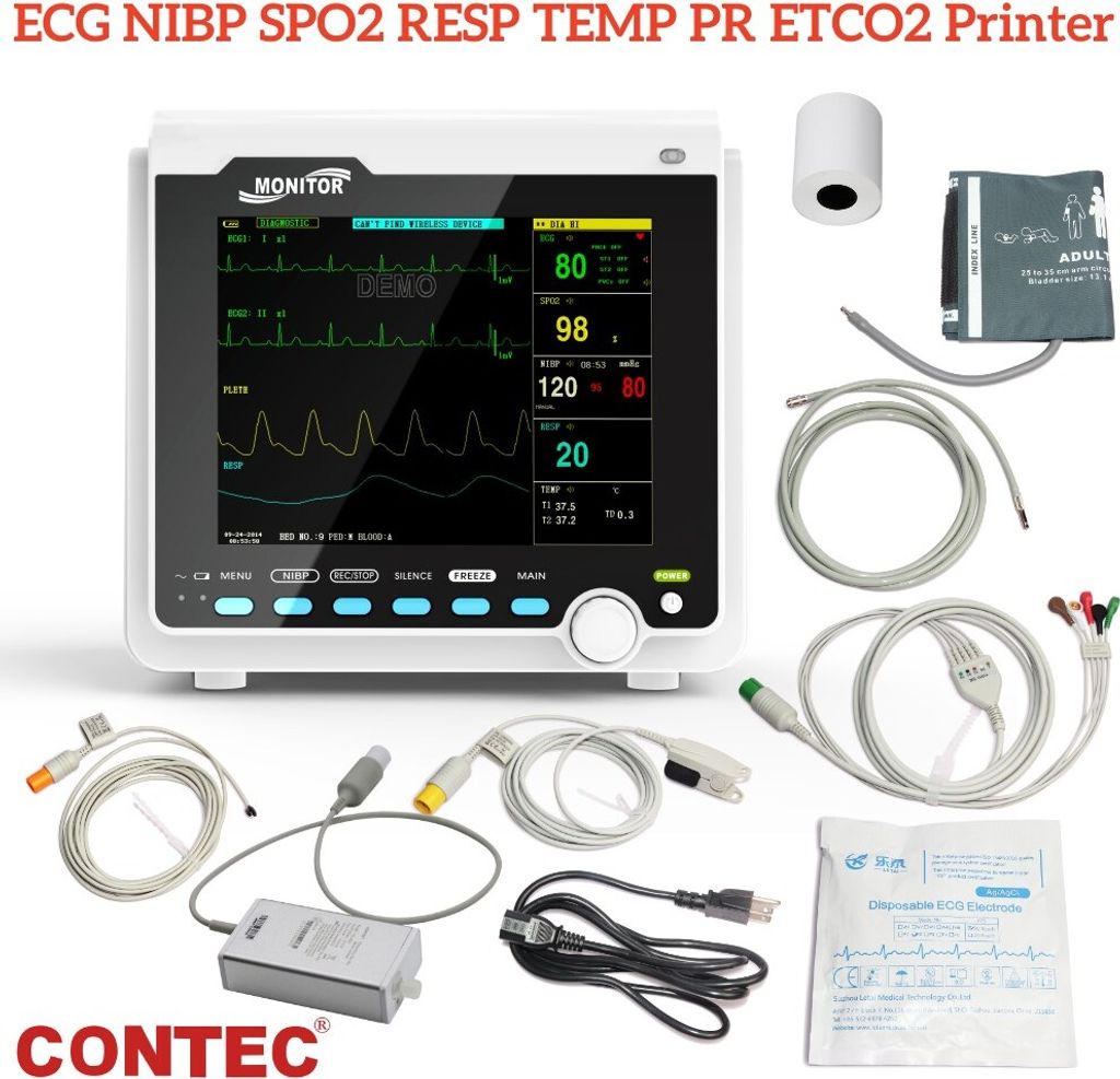 CMS6000 Vitalparameter CO2 monitor tragbare ETCO2 Kapnograph EKG NIBP SPO2 RESP TEMP PR mit Drucker