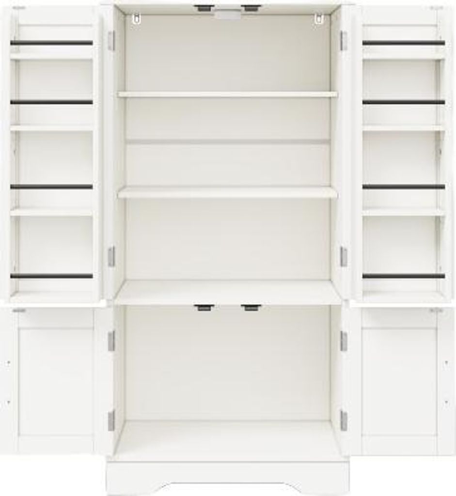 Weiss Kuechenschrank 120x60x40cm LED Sensorlicht Grosser 4 Tueriger Aufbewahrungsschrank Verstellbare Regalboeden Tuerablagen Kueche Esszimmer Wohn...