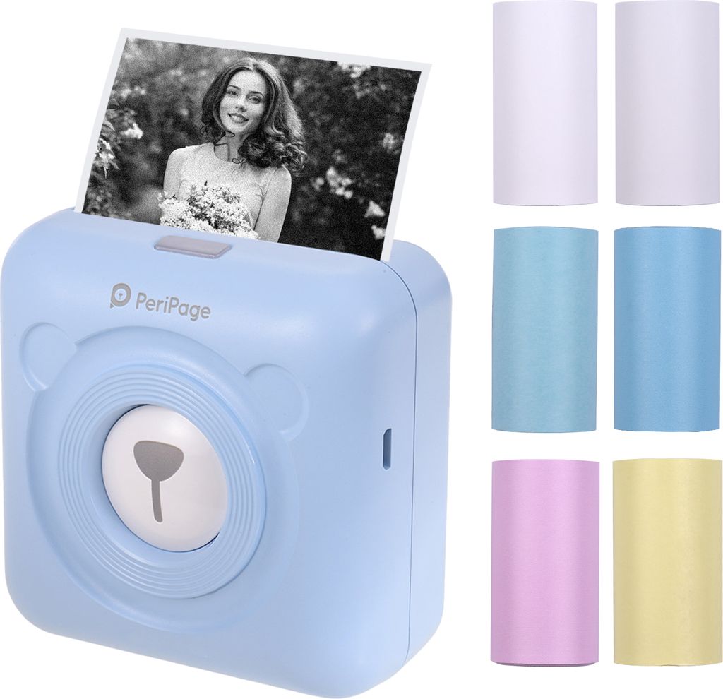 PeriPage Mini Pocket Etikettendrucker Labelprinter Thermodrucker Papierdrucker mit Bluetooth-Verbindung mit 2×weißes Thermopapier + 3 farbiges Th...