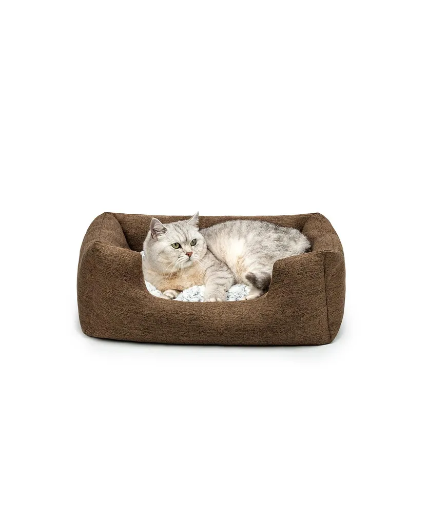 lettino per gatti lionto, elegante cesto accogliente con ingresso profondo, cuscino reversibile e base antiscivolo, 60x50 cm, marrone