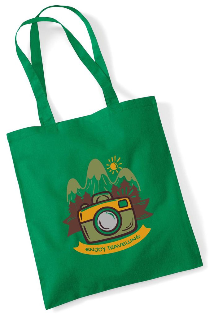 Huuraa Jutebeutel Enjoy travelling Kamera 10 Liter Kelly Green Baumwolle Tasche Geschenkidee