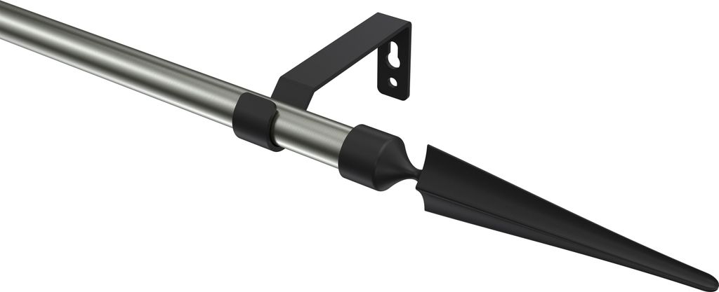 Interdeco Gardinenstange / Vorhangstange Edelstahl-Optik / Schwarz, Typ Olymp Lorenzo (Speer), 16 mm Ø 1-läufig, 540 cm