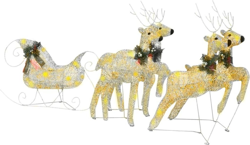 vidaXL LED-Rentier mit Schlitten Weihnachtsdeko 100 LEDs Outdoor Gold