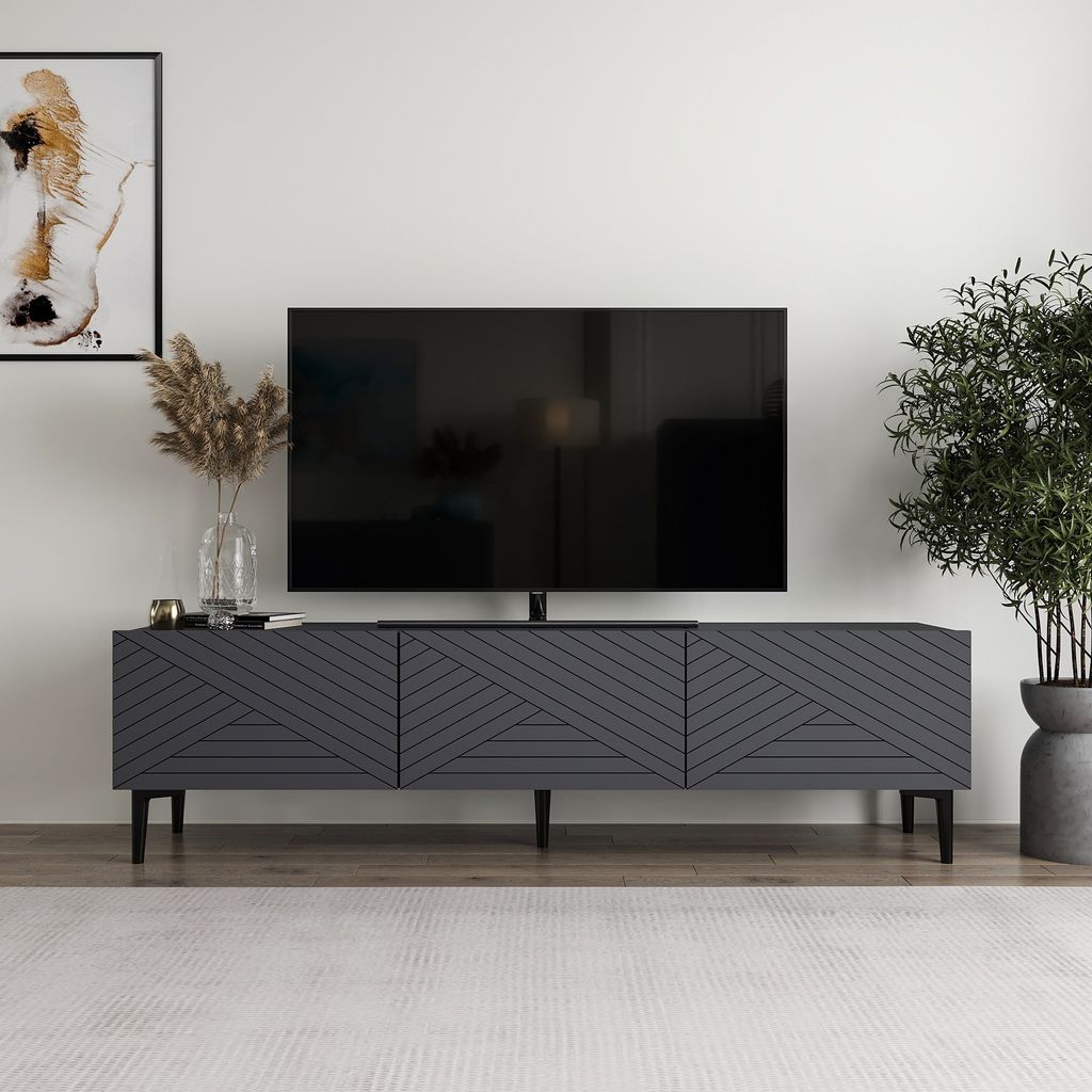 Skye Decor, Felix - Anthracite, TV-Ständer, 100 % Melaminbeschichtete Spanplatten, Anthrazit, 160 x 31,4 x 44,1 cm