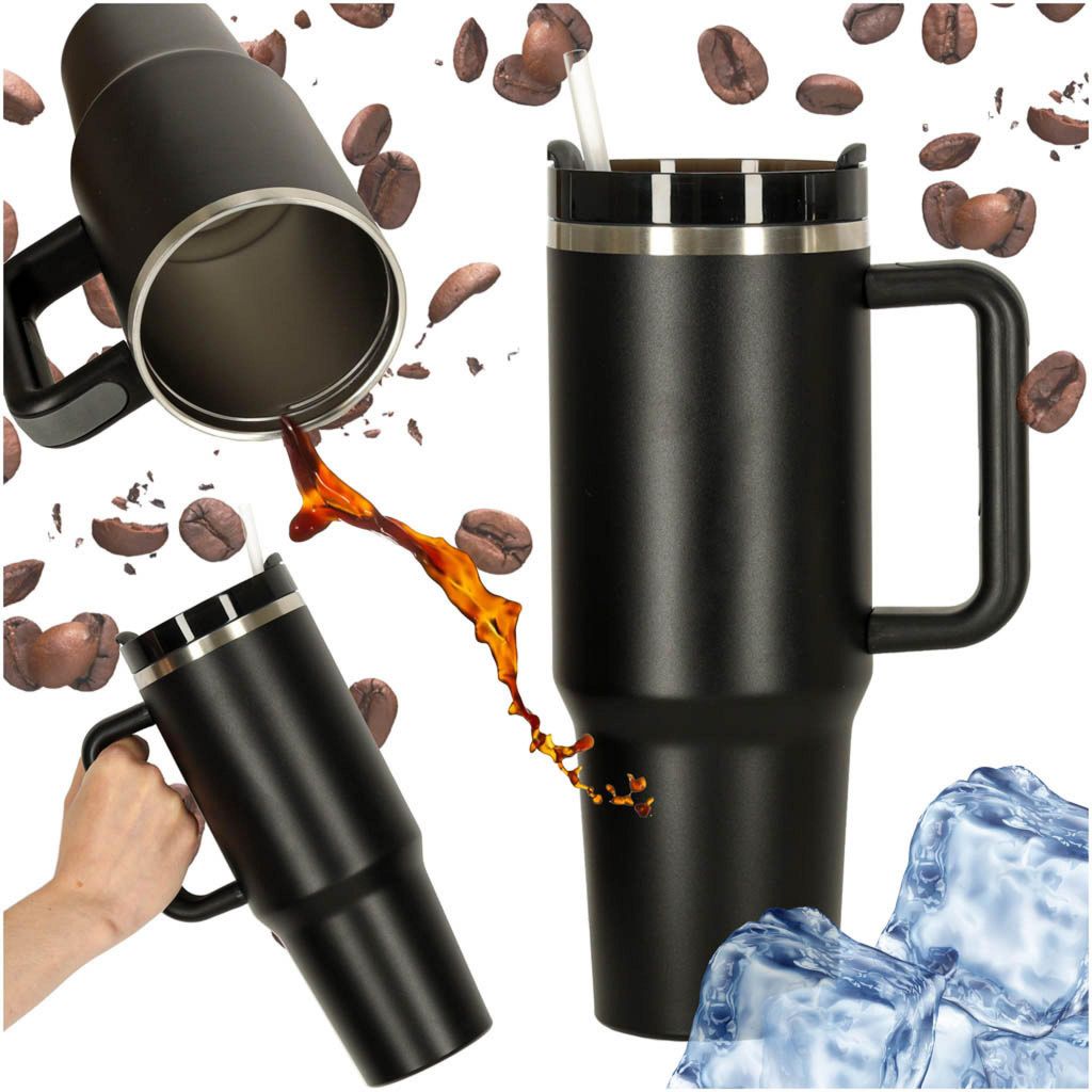 Tazza termica con cannuccia e manico, thermos da 1200 ml, Immagine del prodotto 