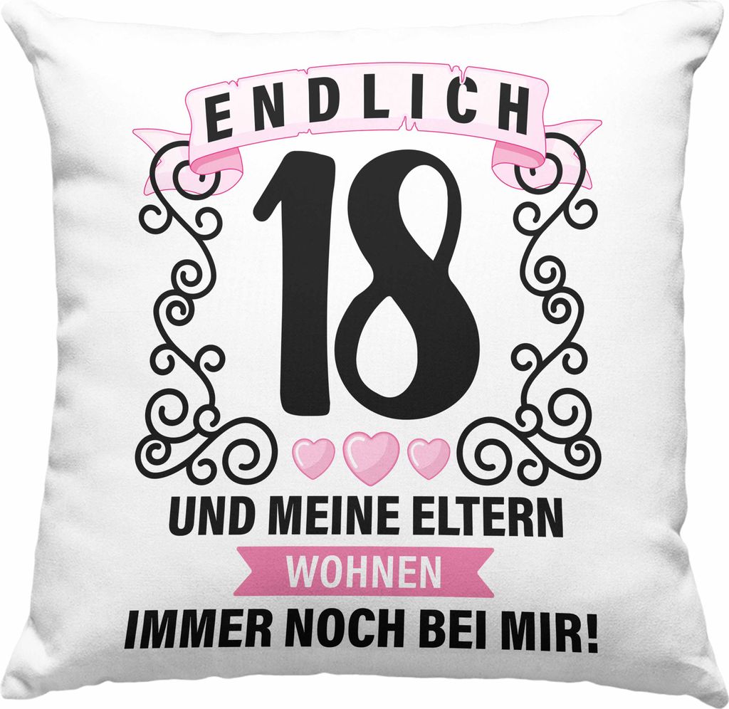 Trendation - 18er Geburtstag Deko-Kissen mit Füllung 40x40 Geschenk Mädchen Jungen Geschenkidee Lustig Spruch 18 Geschenke Geschenkideen zum 18 B...