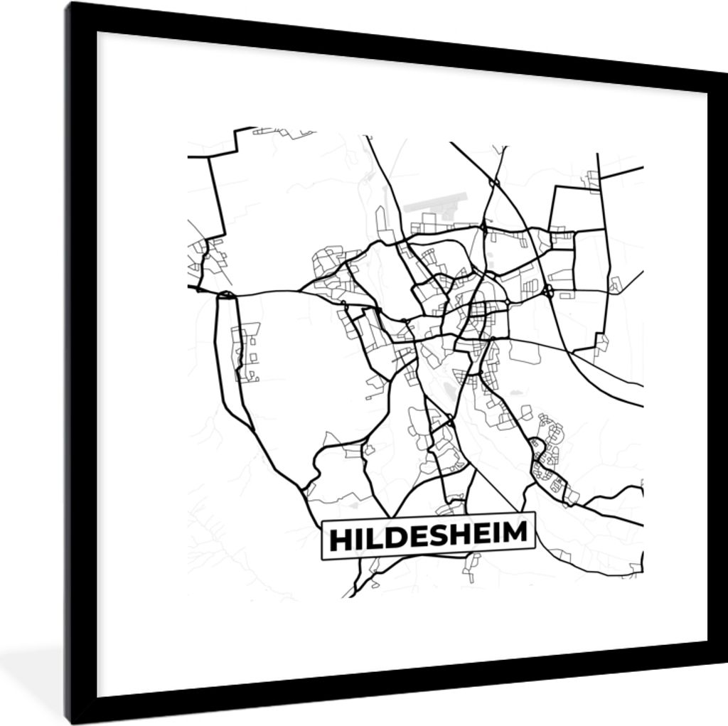 MuchoWow Gerahmtes Poster Hildesheim - Stadtplan - Karte 40x40 cm - Poster mit Schwarzem Bilderrahmen Wandposter Rahmen Foto Bilder - Poster - Pl...