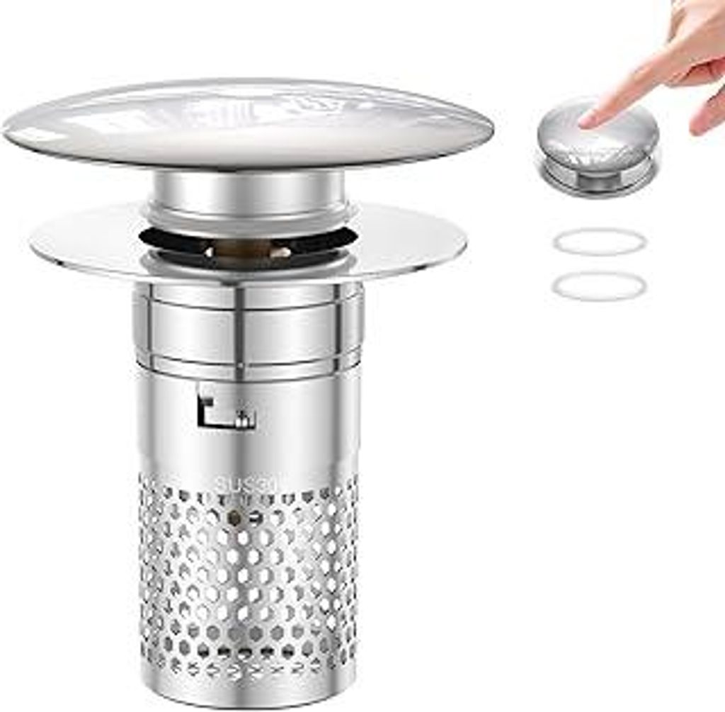 304 Edelstahl Pop Up Abflusssieb, Waschbeckenstöpsel Pop-Up mit Anti Clogging Sieb, Abflussstopfen Waschbecken, Bodenablauf Filter aus Edelstahl K...