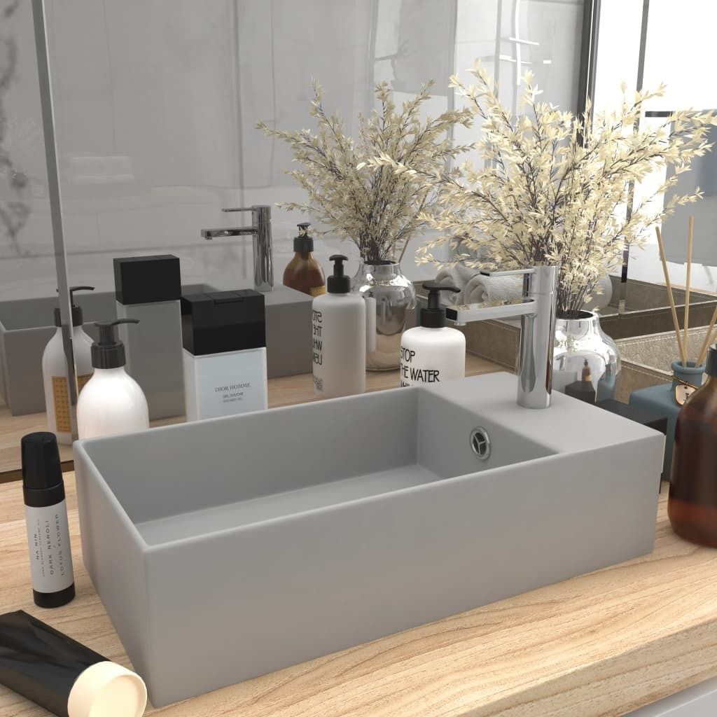 "im Angebot" Badezimmer-Waschbecken mit Überlauf Keramik Hellgrau - Waschbecken CC765