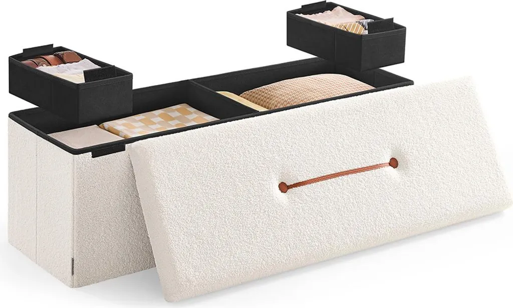 Sgabello con Contenitore Bianco Crema 110x38x38 cm Salvaspazio