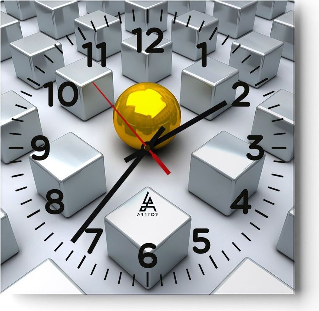 Wanduhr - Quadrat - Glasuhr - Abstrakt computergrafik würfel - 30x30cm - Schleichendes Uhrwerk - Lautlos - zum Aufhängen bereit - Dekoration Mode...