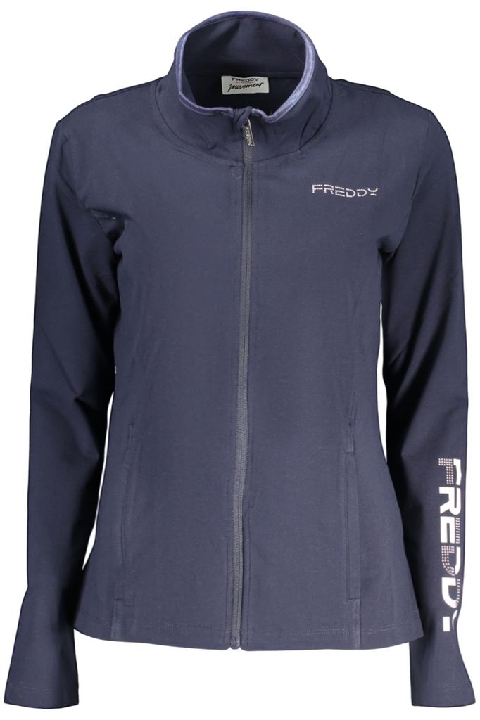 Blaue Damen-Sweatjacke mit Reißverschluss und Applikation