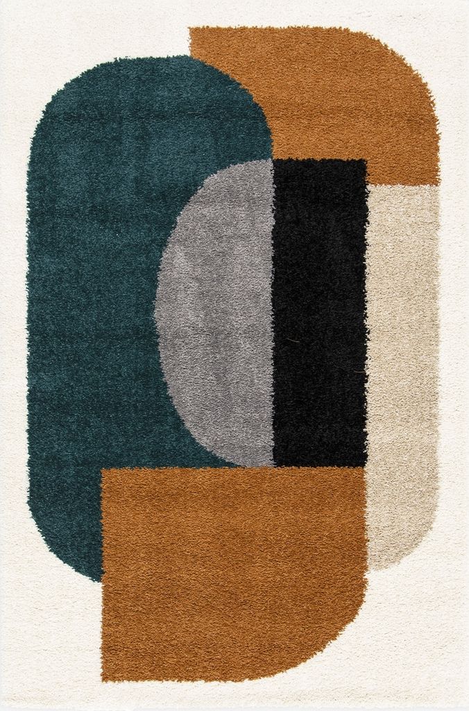 sweeek - Indoor Teppich Shaggy, geometrisches Muster, mehrfarbig