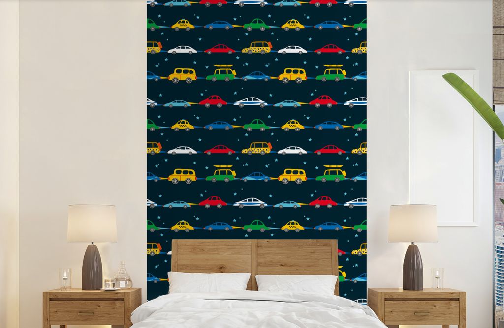 MuchoWow Fototapete für Wohnzimmer oder Schlafzimmer Wandtapete Vinyl Motivtapete Muster - Auto - Raumfahrt - Kind - Kinder - Kinder - 150x240 c...