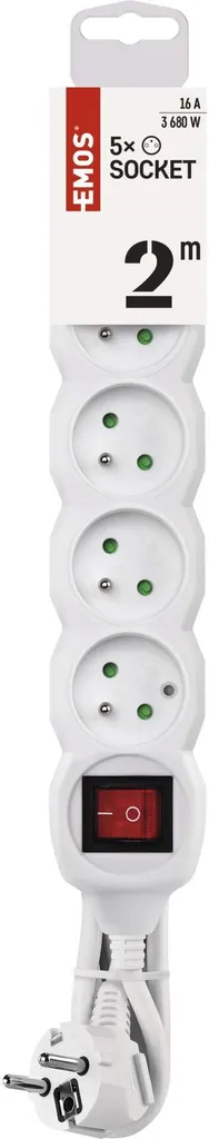 Prolunga Elettrica EMOS P1512 2m 5 Prese con Interruttore - Bianca