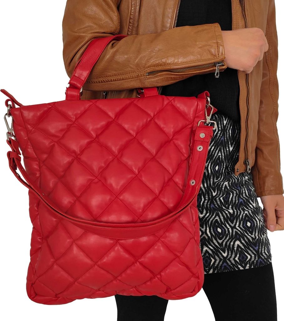 Damen Lederhandtasche Handtasche Lammnappa rot