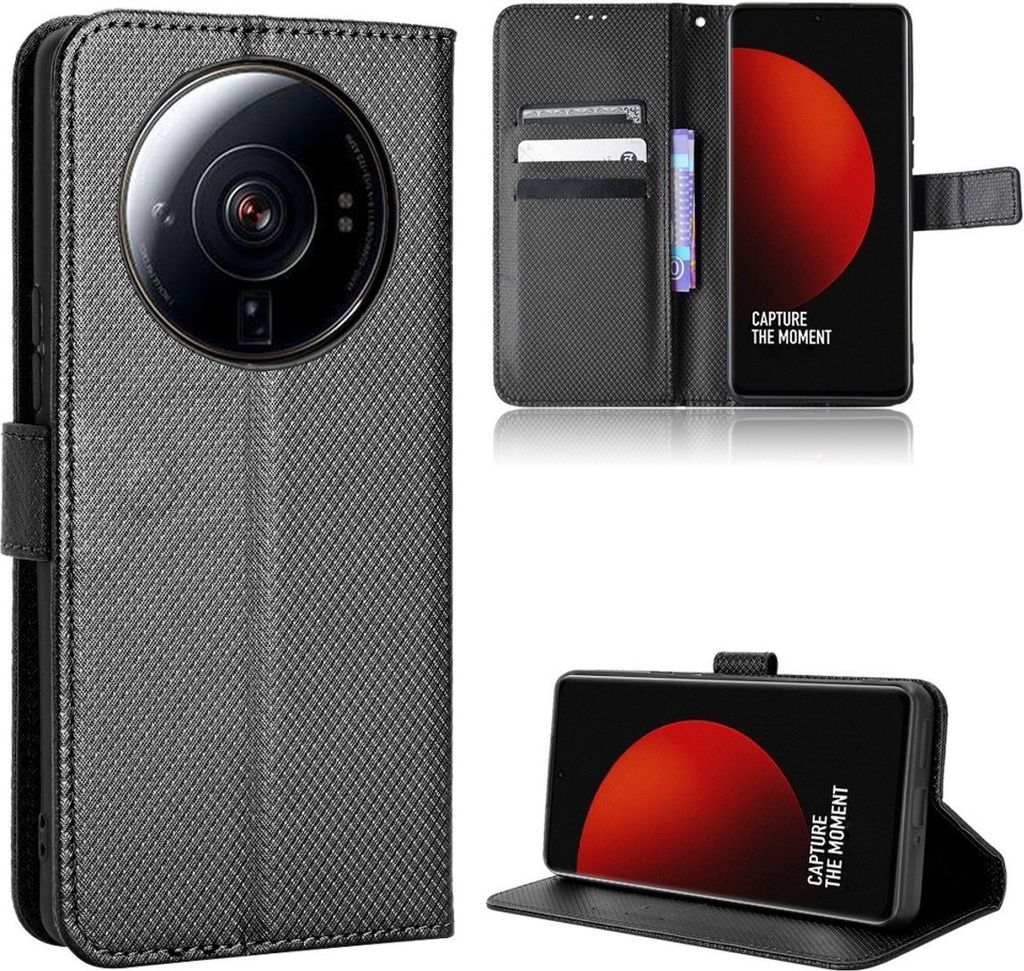 König Design Hülle kompatibel mit Xiaomi 12S Ultra Kunstleder Handyhülle - Handy Case Schwarz