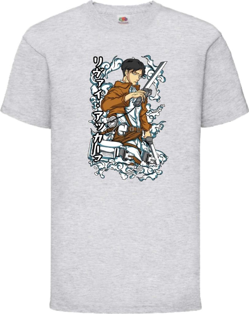 Kinder T-Shirt Attack Anime On Titan Levi Ackerman 03 Leviack, 9-11 Jahr - 140 / Grau